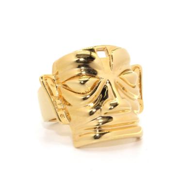 China Vintage Sanxingdui Mask 18k Gold Plated Chunky Rings Halloween Rings for sale