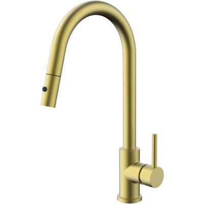 China Other Watermark Cold And Hot Brushed Gold Fingerprint-proof Finishing Single Handle Pull Out Spray Kitchen Sink Faucet for sale