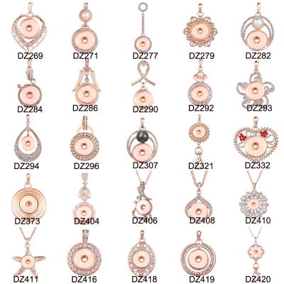 China Fashion Snap Jewelry Rose Gold Rhinestone 18mm Snap Button Pendant Necklace Fit DIY Jewelry for sale