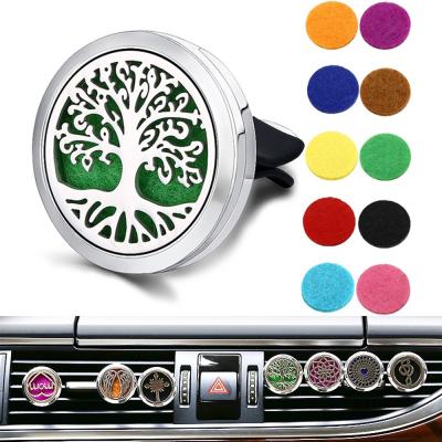 China Luxury Lotus Design Silver Stainless Steel Essential Oil Air Freshener Custom Aromatherapy Diffuser Car Vent Clip for sale