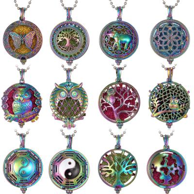 China CLASSIC Spells Style Aromatherapy Essential Oil Rainbow Plated Diffuser Cavity Pendant Necklace for sale