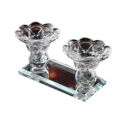 China 2021 Modern minimalist style new crystal crafts transparent glass double head candle holder for sale