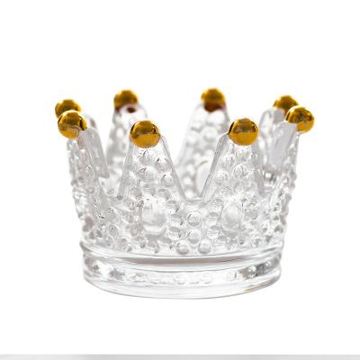 China Hot sale crown-shaped decorative glass crystal candle holder romantic necklace ring storage tray glass embossed small ornaments for sale