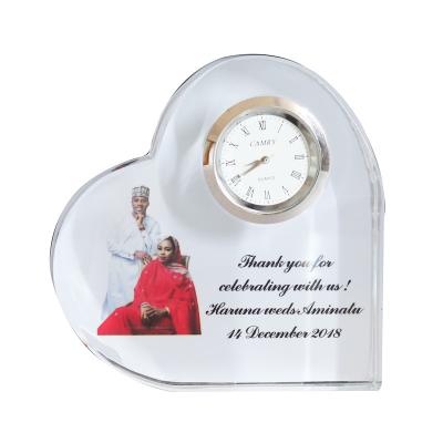 China Factory direct sales holiday gift crystal trophy love photo frame clock ornament for sale