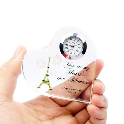 China Factory direct sales holiday gift crystal trophy love photo frame clock ornament for sale