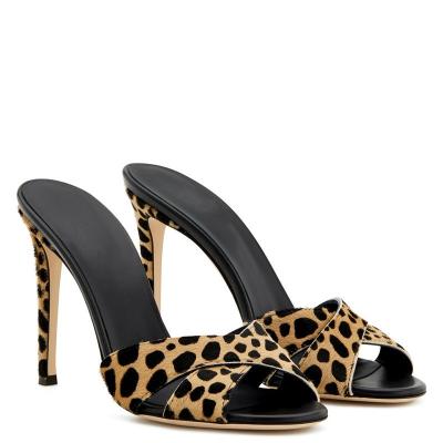 China 2022 New Trend Sexy Leopard Slipper Wholesale Light And Custom Large Size Copy Leopard 34-46 Around Toe High Heel Sandals for sale