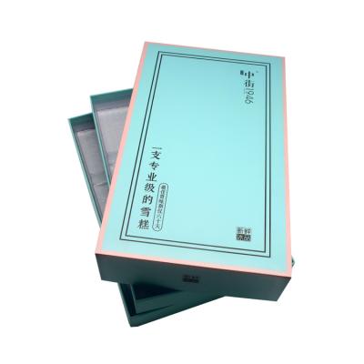 China Recycled Materials Recycled Materials Simple Light Blue Portable Transparent Grid Sorbet Packaging Gift Box for sale