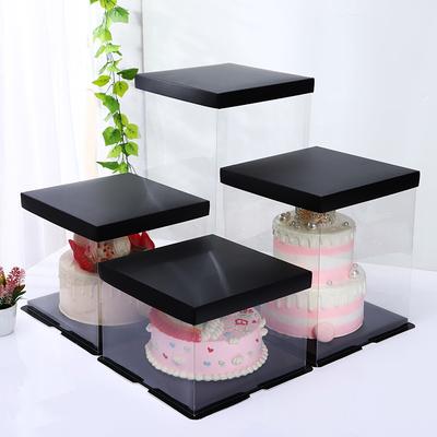 China Recycled Materials Cake Boxes Box Plastic and Tips Birthday Cake Packing Portable Transparent Square Cake Box 4/6/8/10/12/14-inch for sale