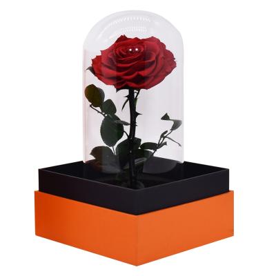 China Customized Luxury High Quality Recyclable Package Paper Wedding Gift Vacuum Storage Preserved Glass Roses Flower Box Valentine Flower Gift for sale