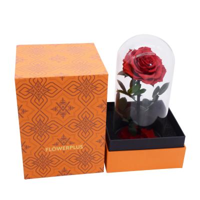 China Recycled Materials Simple Transparent Glass Cover Express To Love Small Velvet Roses Flower Box for sale