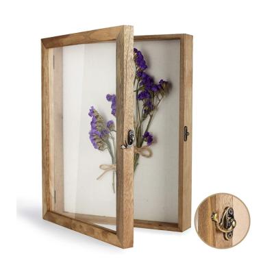 China View of vintage wooden shadow box display case shade box with canvas back for sale