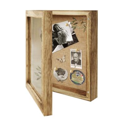 China Vintage Showcase Photo Frame Memory Display Box Shade Wood Wooden Box Frame With Glass for sale