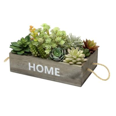 China Modern Vintage Gray Solid Wood Succulent Flower Planter Box With Rustic Rope Handles for sale