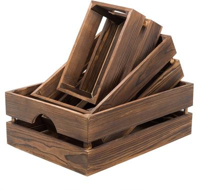 China Europe Handmade Decorative Nesting Brown Storage Crate Rustic Wooden Box for sale