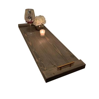 China Viable Handmade Solid Wooden Bathtub Tray Rustic Wood Bathtub Caddy for sale