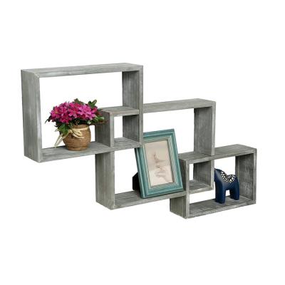 China Storage Gray Wood Floating Box Display Weathered Wall Mounted Shelves Wall Interlocking Wooden Shadow Boxes for sale