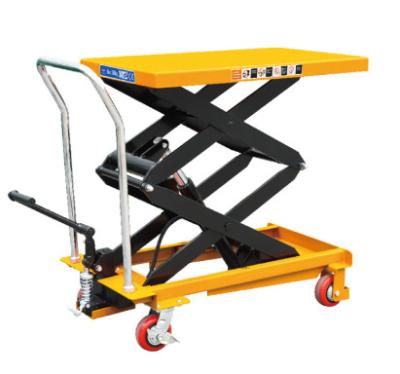 China Hotels Shear Type Manual Mobile Platform Fork Hydraulic Lifting Truck for sale