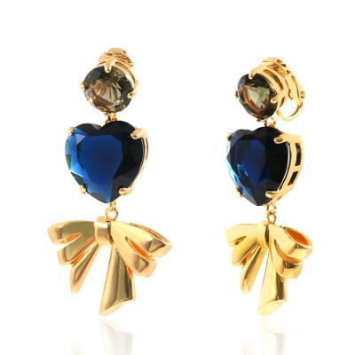 China Custom Luxury Blue Gold Plated Bridal Bowknot Earrings FASHIONABLE Elite Heart CZ Wedding Earrings 18k for sale