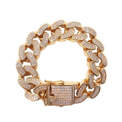 China Unisex Hiphop Polished Fashion Paved A.C.A. Cubic Zirconia Glitter Link Chain Bracelet Gold Plated Charm Bracelet for sale