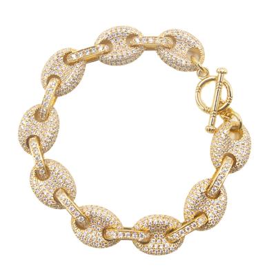 China Hiphop Cuban Link Charm Hip Hop Tennis Bling Iced Out Mens Gold Bracelet for sale