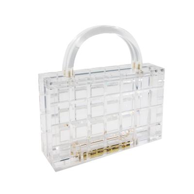 China Factory Custom Clear Fashionable Plastic Square Luxury Acrylic Luxury Chain Evening Clutch Bag Elegant Party Bag for sale