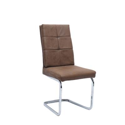 China Modern Luxury Vintage Leather Dining Chair Soft Leather Dining Chair Dark Brown Leather Dining Chair With Metal Leg for sale