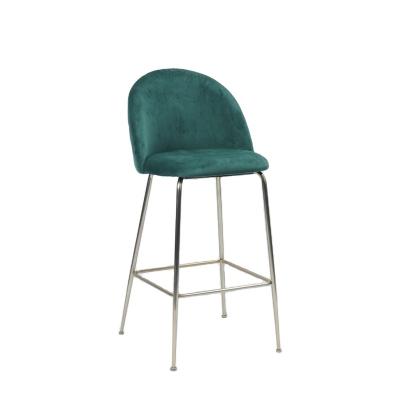 China New Modern Popular Luxury High Bar Furniture Blue Velvet Bar Chair With Metal Leg for sale