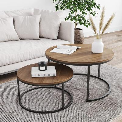 China Modern hot sale white coffee table round sticker marble coffee table sets metal frame wooden table for sale