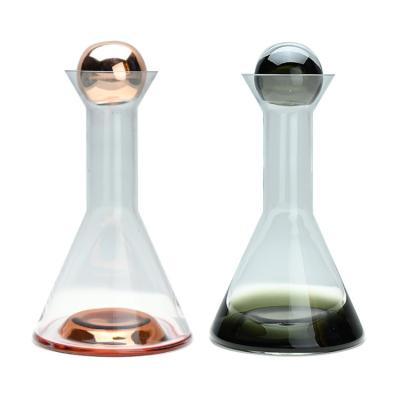 China High quality creative fashion simple shape smoked gradient color copper-plated glass decanter for sale