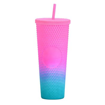 China 022 Amazon Sell Wholesale 24oz 700ml Modern Double Wall Matte Black Rainbow Plastic Tumbler Stud Tumbler Cup With Lid Straw for sale