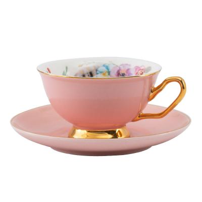 China Traditional Nordic Style Flower Pattern Coffee Tea Cup Fireclay Ceramic High Temperature Durable Ceramic Tea Cup and Saucer for sale