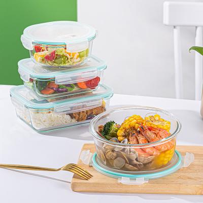 China Refrigerator Heatable Food Preservation Sealed Glass Storage Box High Borosilicate Plastic Material Lock Healthy Breathable Body Products for sale