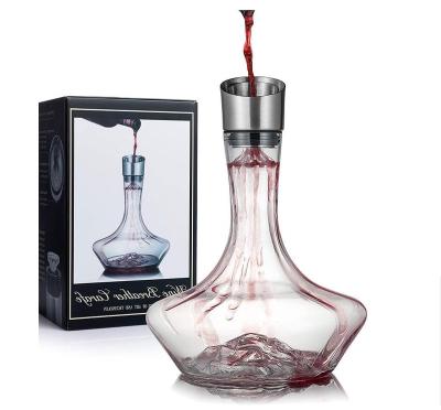 China New Classical/postmodern style European waterfall crystal wine lead-free glass decanter with stainless steel filter head for sale