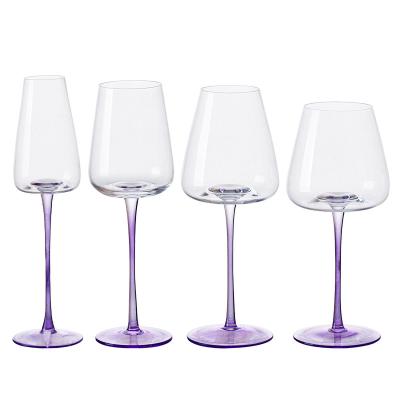 China High-footed champagne glass purple-stem style red wine glass color jet luxury light luxury high value viable European style for home for sale