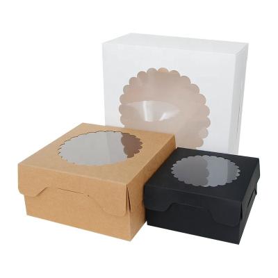 China Handmade simple dessert cardboard c1s ivory cake box with transparent window PVC bakery cupcake box for sale