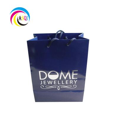 China Custom Creative Dark Blue Glossy High Quality Offset Printing Recyclable Alibaba Gift Carry Packaging Jewelery Paper Bag China Promotion for sale