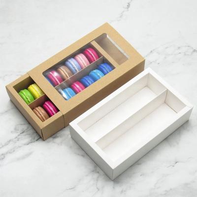 China Recycled Materials Customize Transparent Macaron PVC Window Box Kraft Paper Drawer Box Baked Cookies Pastry Food Packaging Box for sale