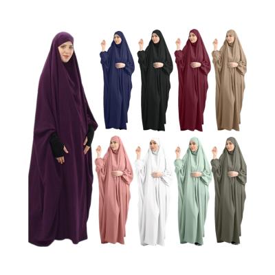 China Best Quality And Low Price Polyester Dubai Women Islamic Aerial Muslim Prayer Dress Long Abaya With Hijab for sale