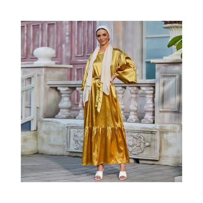 China New Fashion New Wholesale High Quality Islamic Clothing Turkey Dubai Abaya Satin Robe For Muslim Women for sale