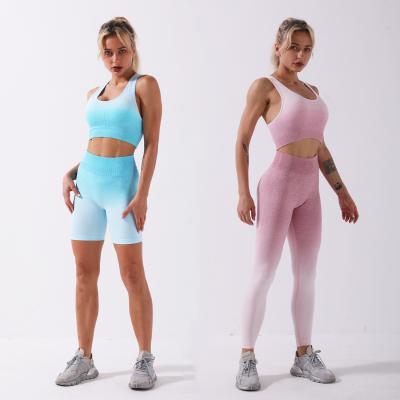 China Popular QUICK DRY tie dye high waist fitness yoga shorts set women long pants YOGA sports seamless bra suit for sale