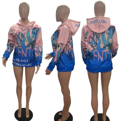 China Anti-wrinkle 2021 designer new girl fashion hot hoodies graffiti sweatshirt fall long sleeve women pullover sweater coat for sale