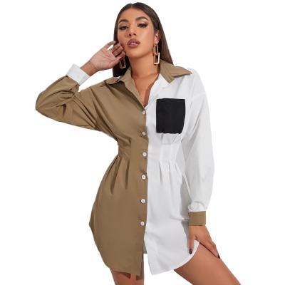 China 2021 Autumn Long Sleeve Elegant Dress Shirt Anti-Static Design Long Skirt Casual Ruching Spliced ​​Dress for sale