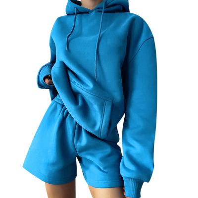 China QUICK DRY Autumn 2021Women Loungewear Sets Women Fashion Casual Ladies Clothes Solid Color Hoodie Shorts for sale