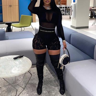 China Patchwork Mini Pants High Waisted Zipper Lady Black See Through Anti-wrinkle Nightclub Lace Up Lady Shorts for sale