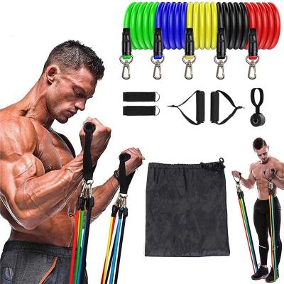 China Natural Exercis 11pcs Dropshipping Full Body Fitness Gym Muscle Strength Training Resistance Tube Band Set Bandas De Resistencia for sale