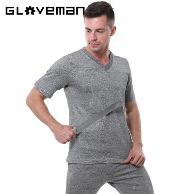 China Normal Functional Flexible Women Uhmwpe Gray HPPE Cut Proof Wear Resistant Protect Body V-Neck Short Sleeve T-Shirt for sale