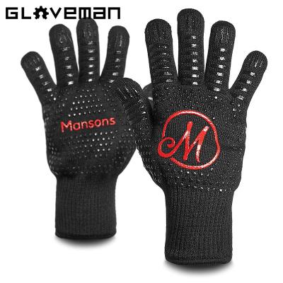 China GLOVEMAN easily cleaned en407 dotted barbecue silicone gloves with cotton inside extreme heat resistant silicone 13 inch long cotton oven gloves for sale