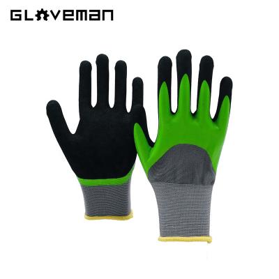 China Anti-smash GLOVEMAN Double Dipped Nitrile Latex PPE Equipment Anti Slip Waterproof Blue Rubber Gloves for sale