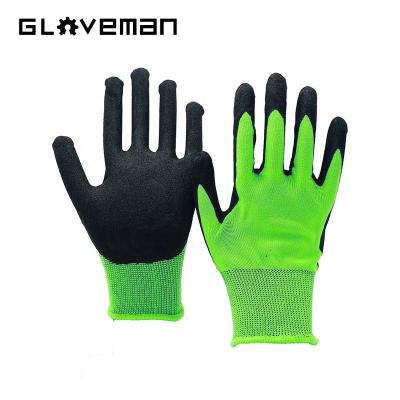 China Anti-smash GLOVEMAN 13G polyester latex breathable nylon sand coated anti-slip waterproof wear-resistant mechanics working gloves for sale