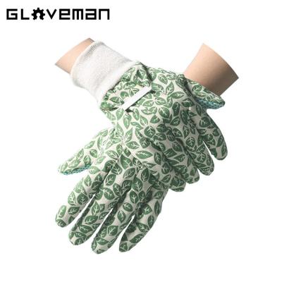 China GLOVEMAN Ladies Cotton Work Outdoor Protective Soft Gloves Women Anti-Slip Floral Printing Gardening Gloves with PVC Grip Dots Yard for sale